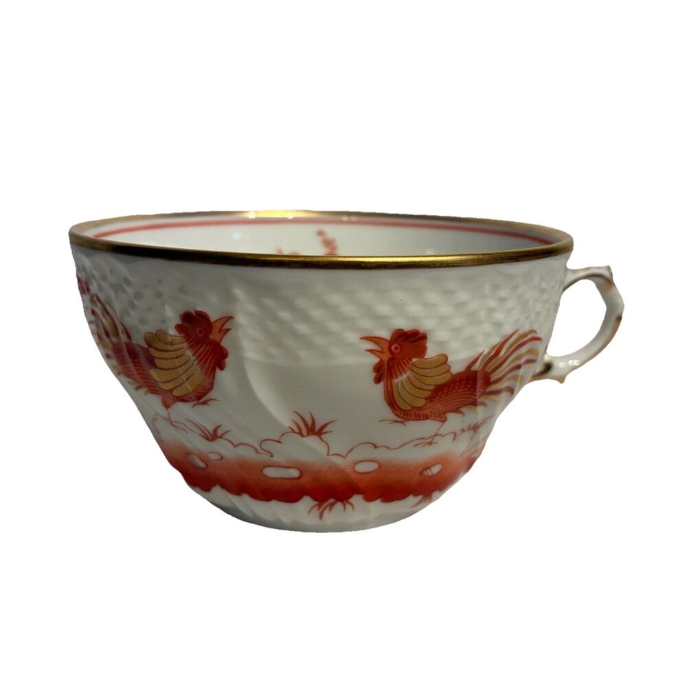 Ginori 1739 Galli Rossi Coffee or tea Cup W/ Roosters, Flowers, Gold Trim Orange